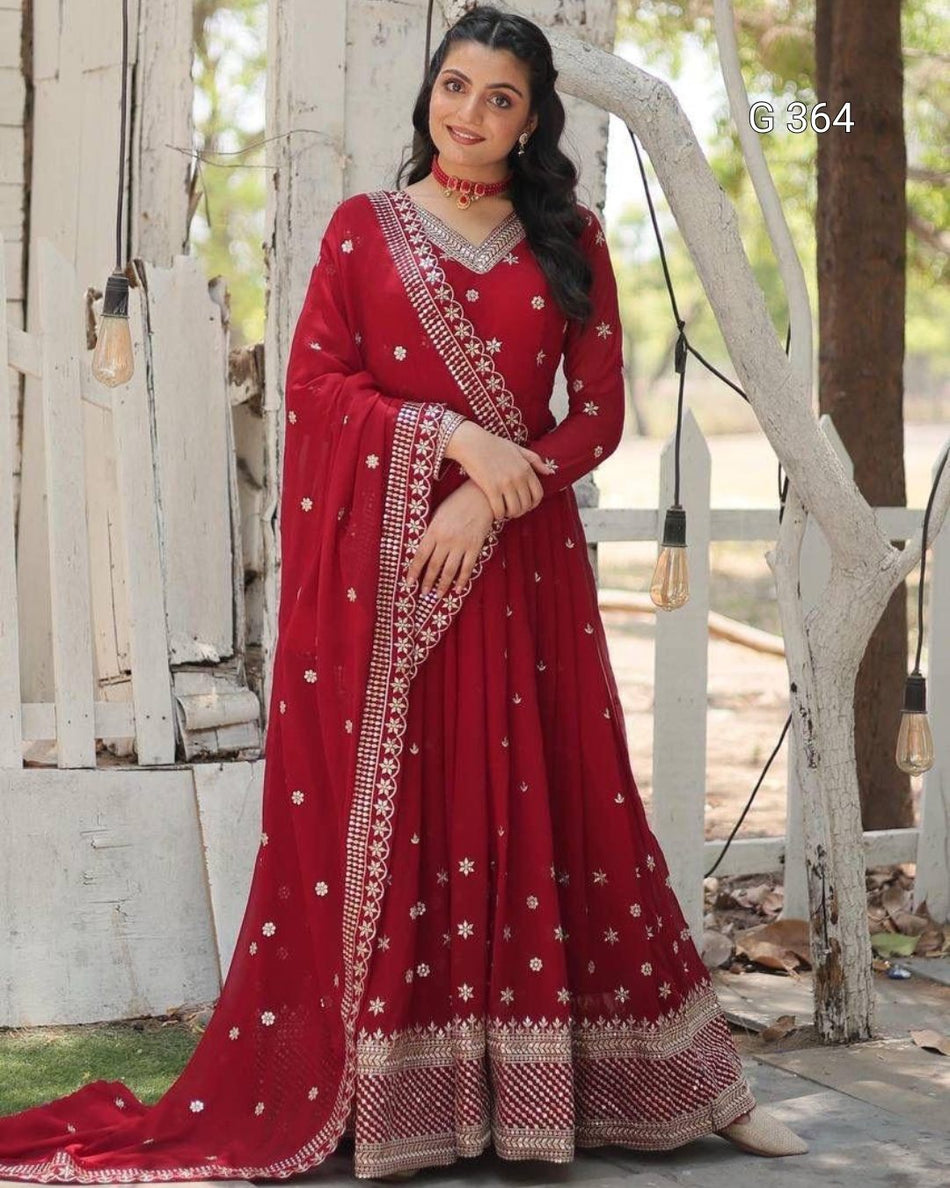 Faux Blooming Gown with Sequins & Embroidered Work – G 364