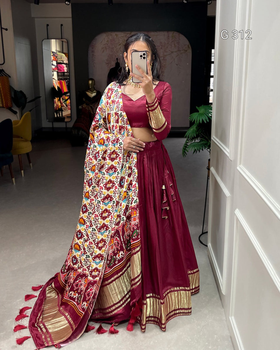 Gaji Silk Lehenga with Dyeing & Lagdi Patta Work – G 312