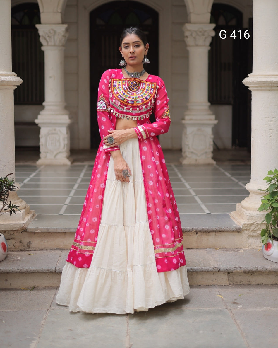 Kora Cotton Lehenga with Bandhani Kurti – G 416