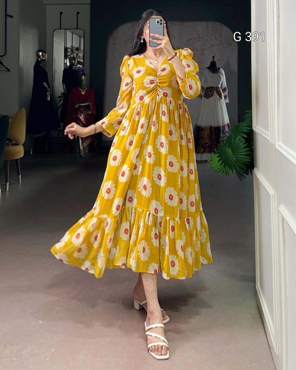 Weightless Marbal Frock with Floral & Foil Work - G 391