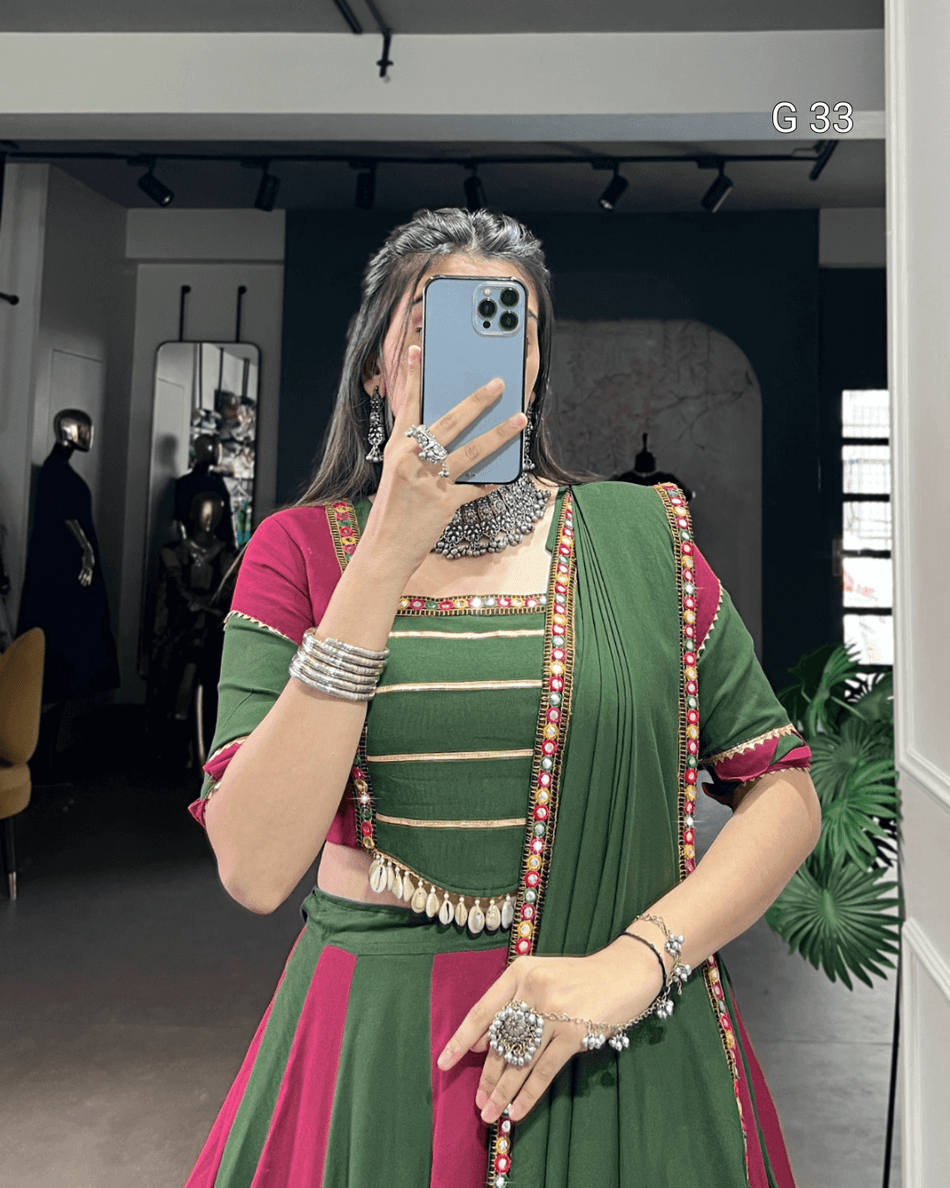 Maroon Chiffon Lehenga with Sequins & Thread Embroidery – Stitched Blouse with Mirror Gamthi Work and Dupatta - G 33 Maroon