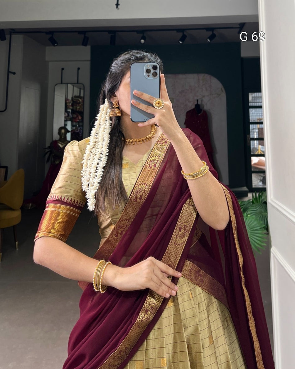 Cotton Silk Lehenga with Weaving Work & Paithani Concept – G 69 Chiku