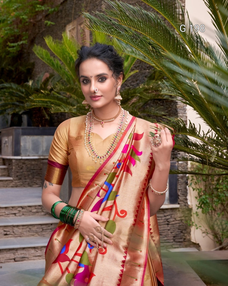 Chiku Jacquard Silk (Paithani) Lehenga with Zari Weaving Work – G 198 Chiku