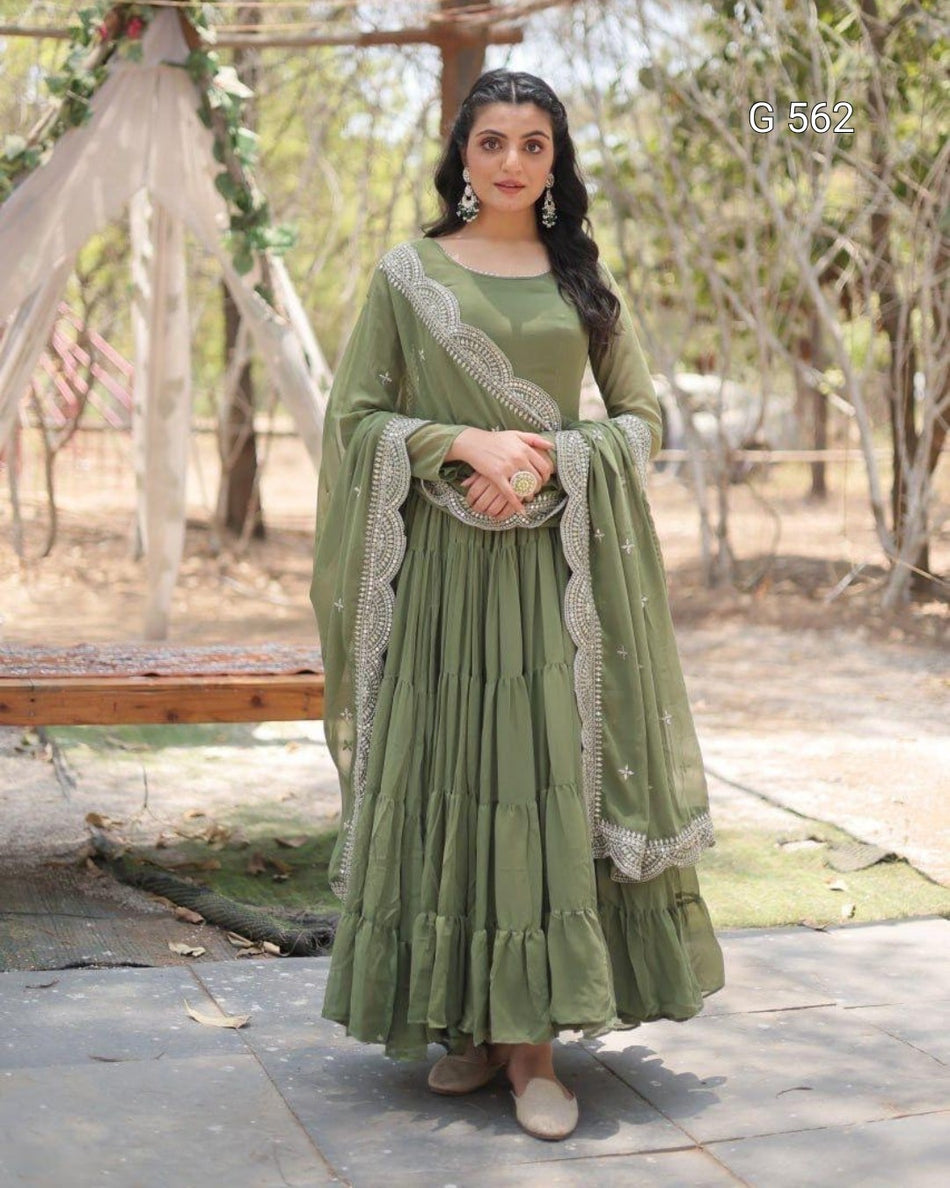 Classic Faux Georgette Gown with Party Elegance - G 562