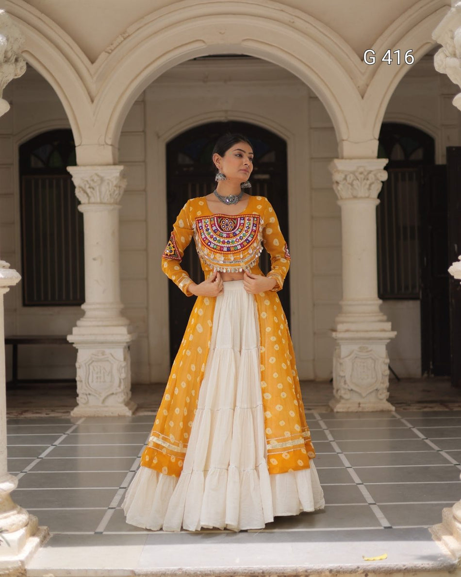 Kora Cotton Lehenga with Bandhani Kurti – G 416
