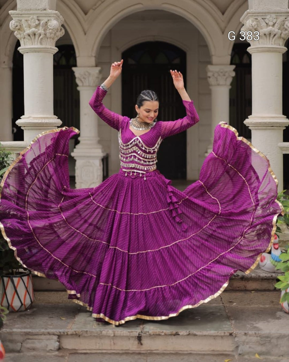 Leheriya Print Lehenga with Gota-Patti & Mirror Lace – G 383