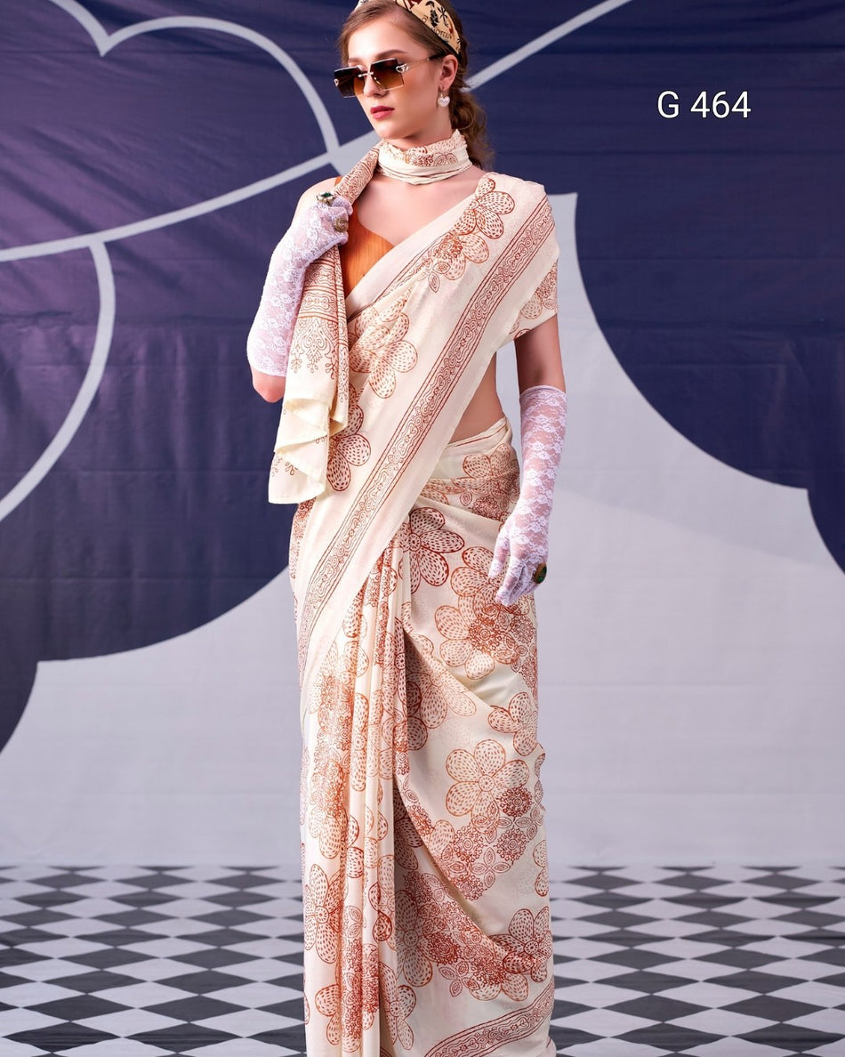 Elegant Satin Sarees with Floral Design Detail - G 464