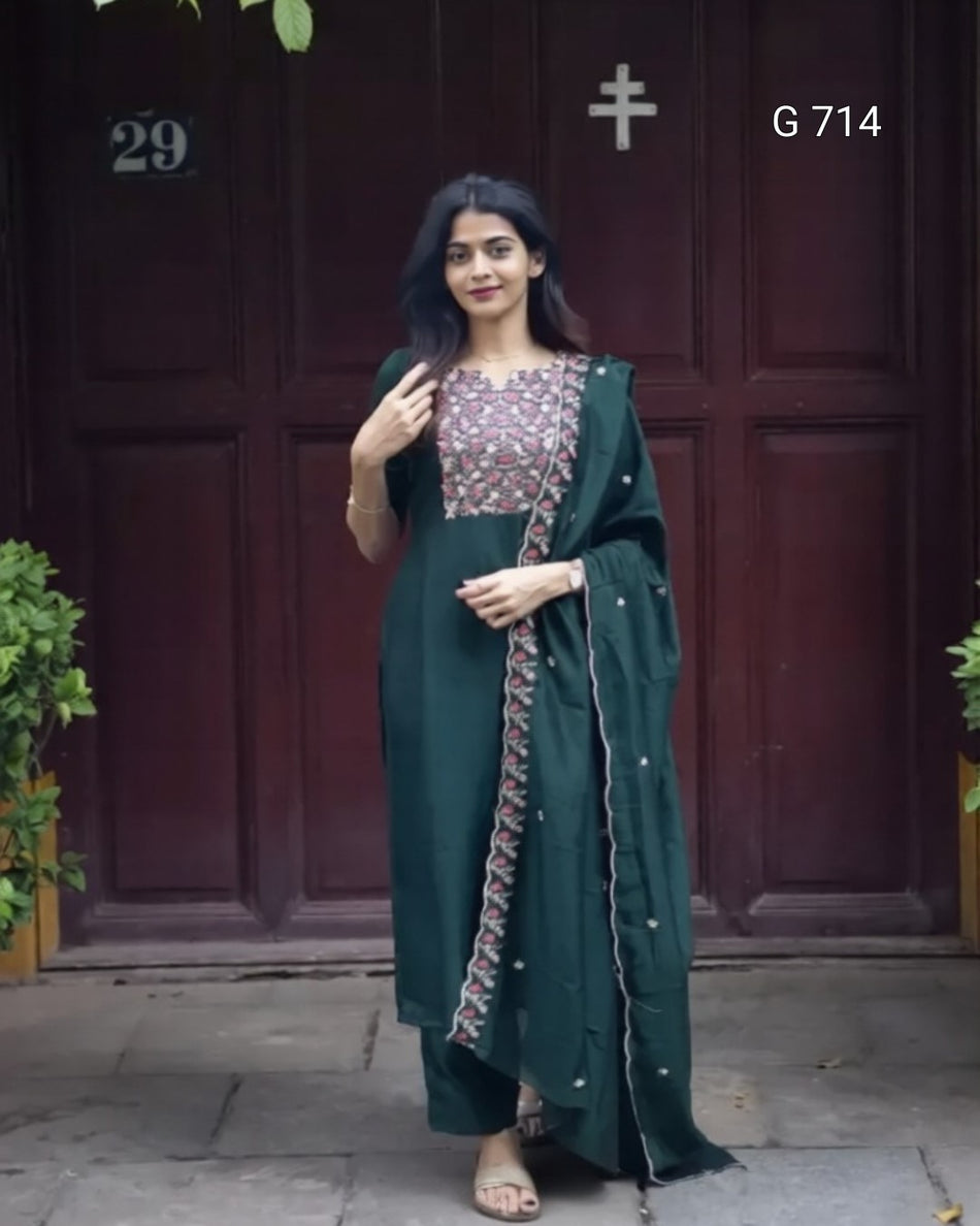Trendy Embroidered Kurta Set with Elegant Appea G 714