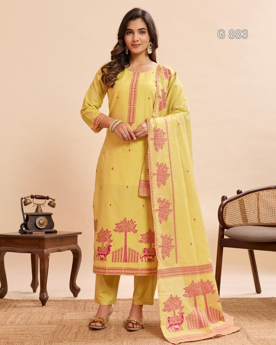 Pure Cotton Kurti Pant Dupatta Collection G 883