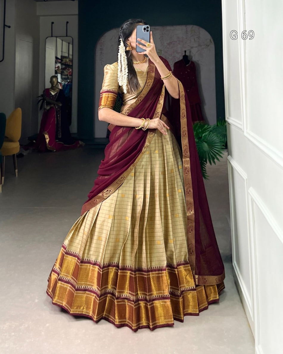 Cotton Silk Lehenga with Weaving Work & Paithani Concept – G 69 Chiku
