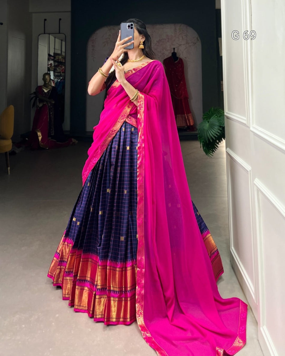 Cotton Silk Lehenga with Weaving Work & Paithani Concept – G 69 Navy Blue