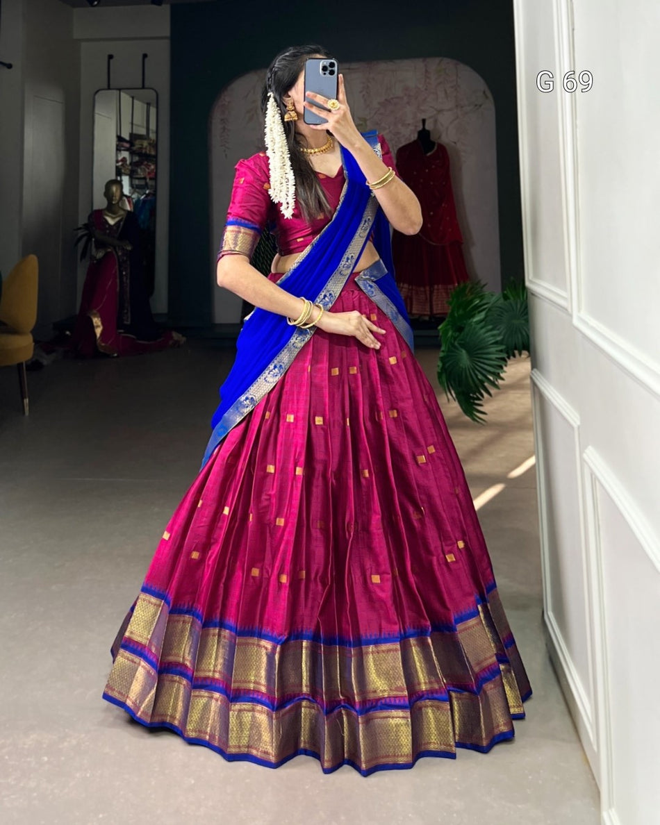 Cotton Silk Lehenga with Weaving Work & Paithani Concept – G 69 Pink