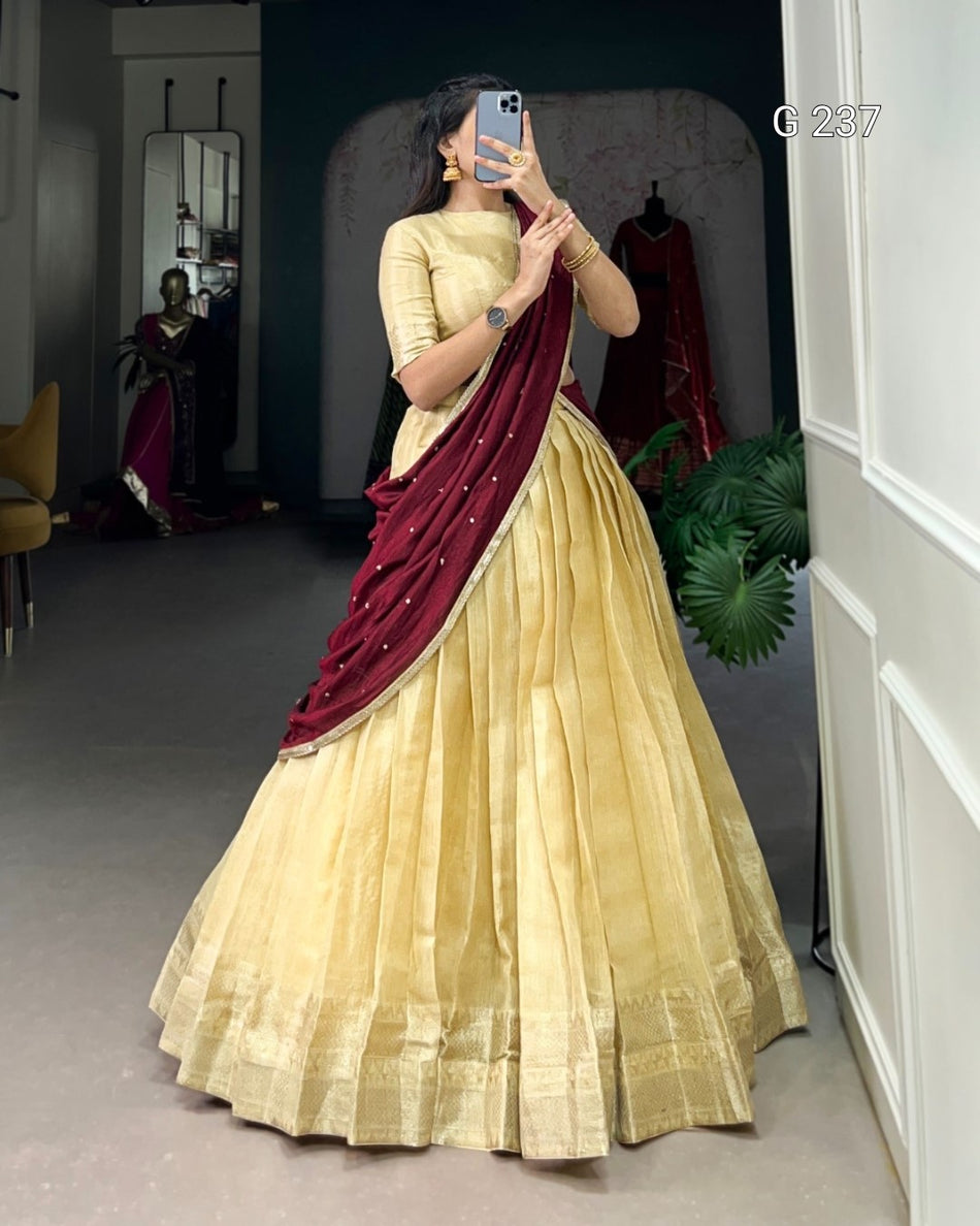 Zari Weaving Kanchipuram Lehenga with Vichitra Silk Dupatta – G 237