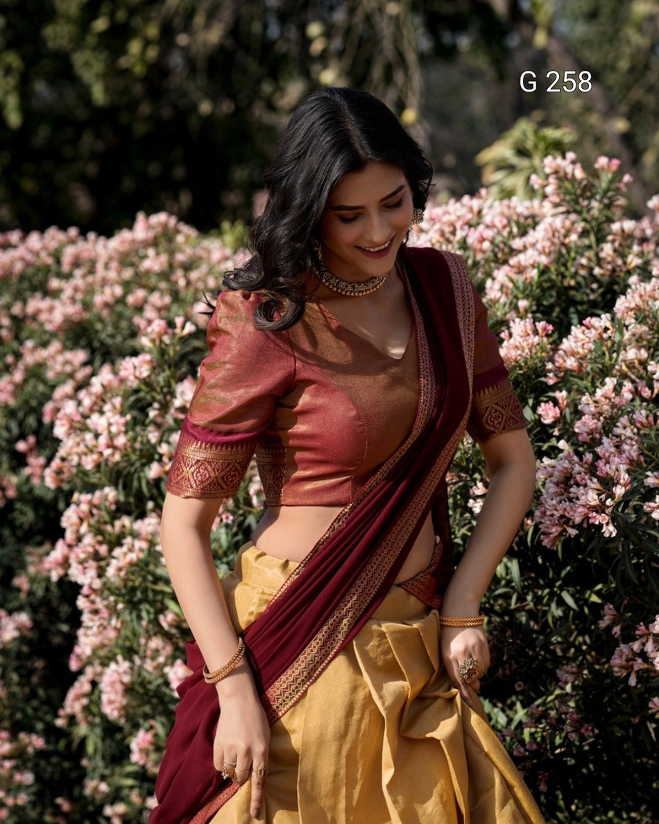 Zari Weaving Kanchipuram Lehenga with Lace Border – G 258 Cream