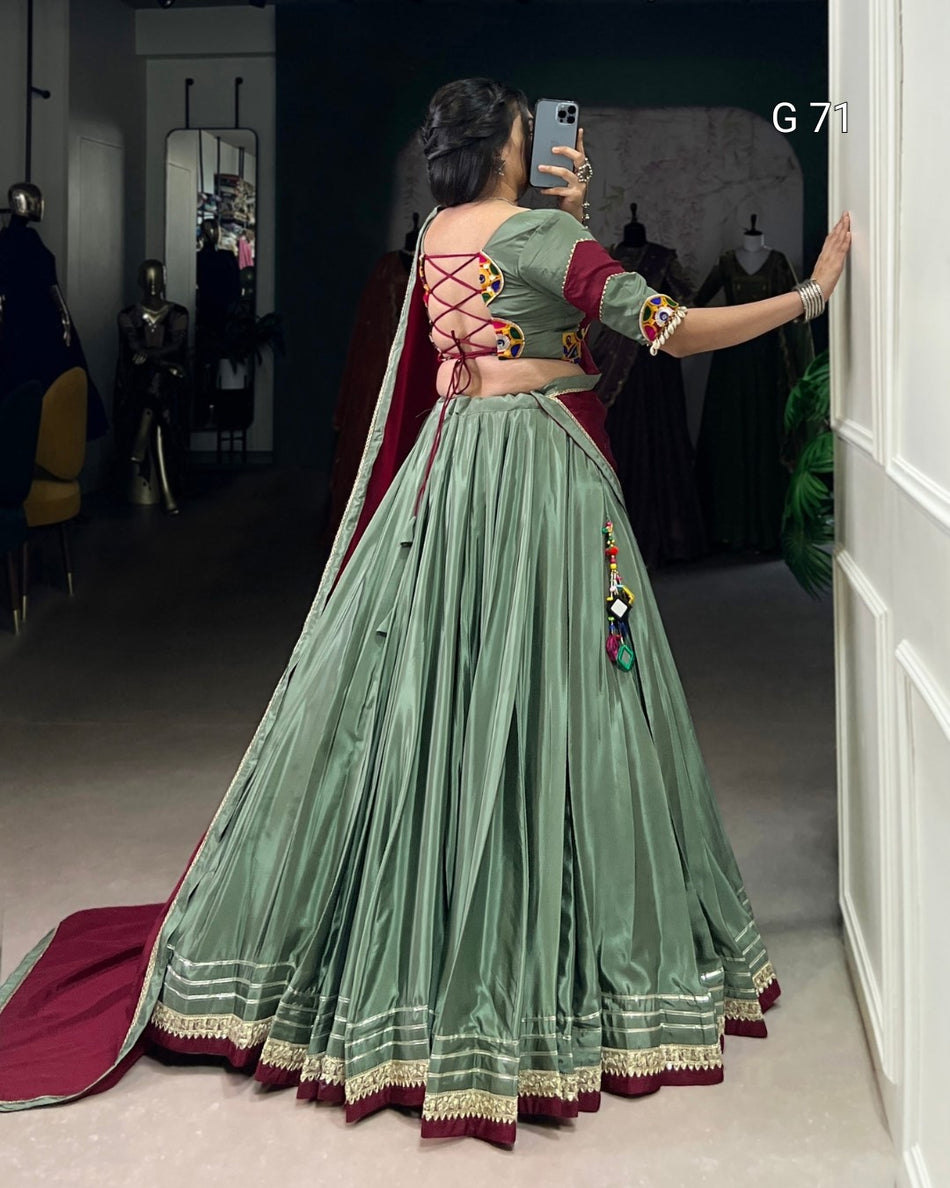 Silk Crepe Lehenga with Sequins & Thread Embroidery – G 71 Dark Sea Green