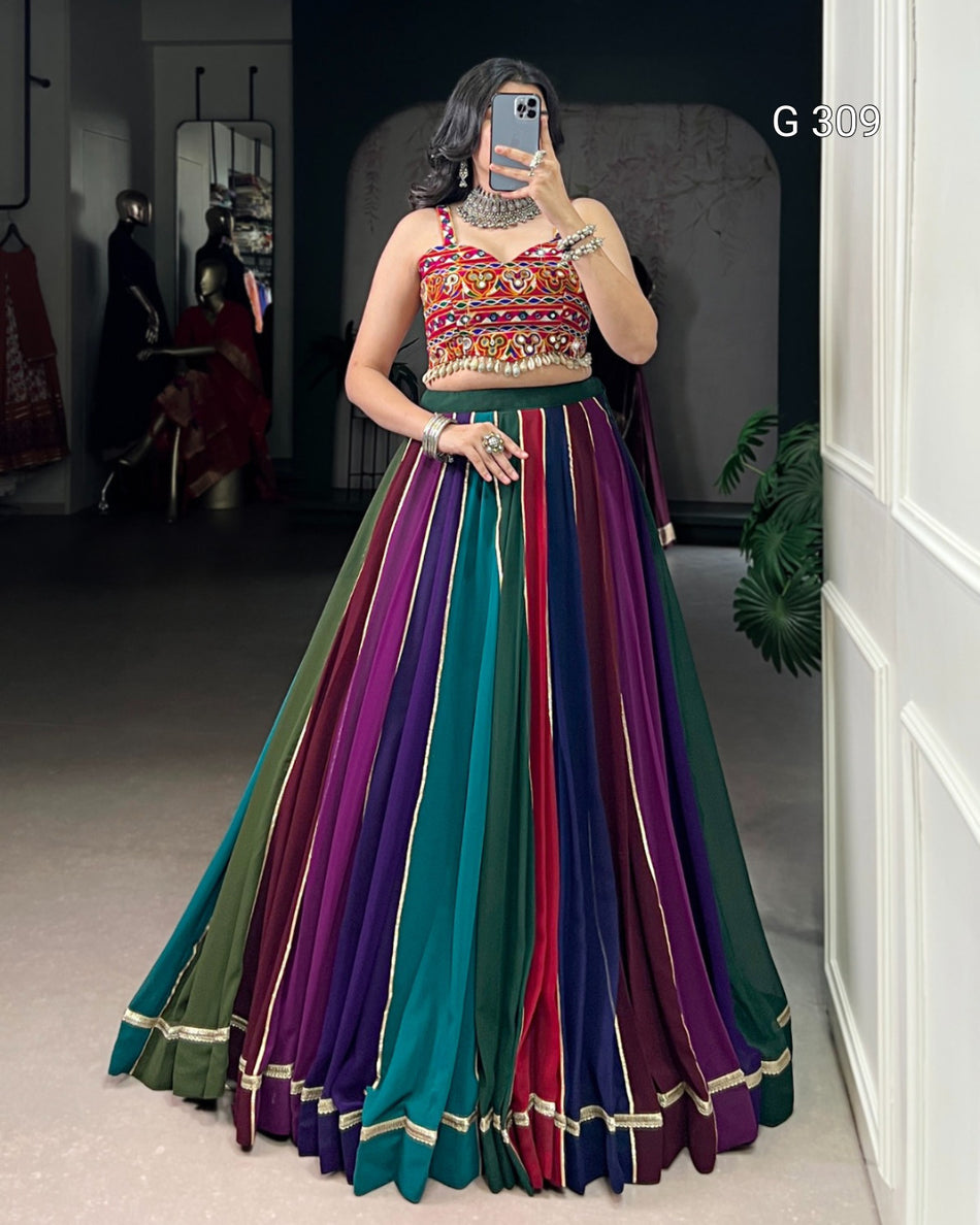 Georgette Lehenga with Real Mirror & Lace Touch Up – G 309 Multi