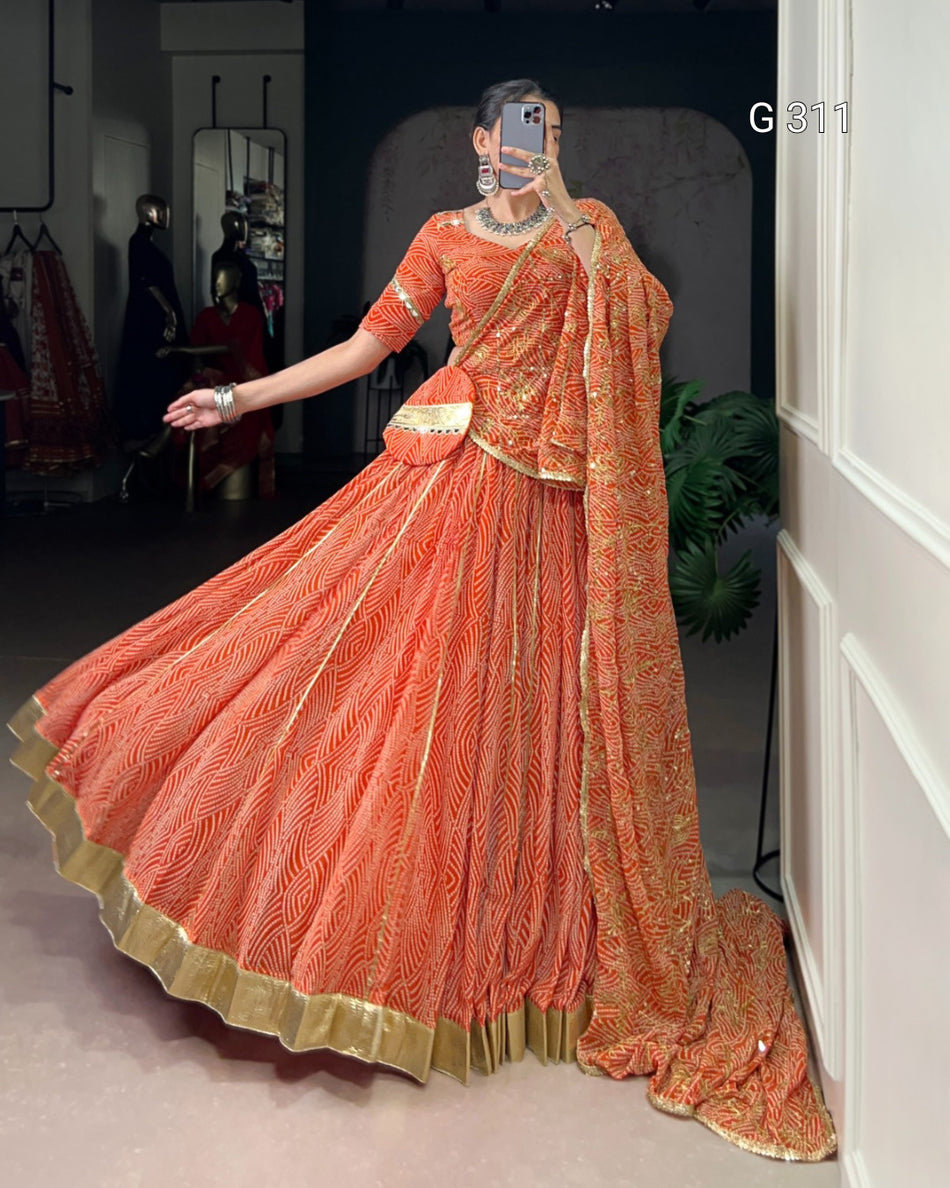 Georgette Bandhej Lehenga with Gota Patti & Mirror Work – G 311