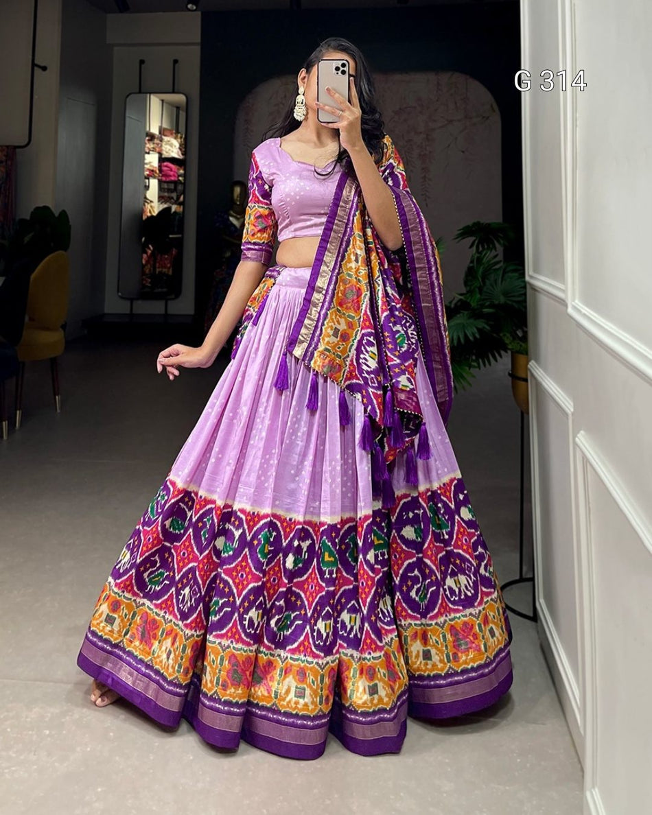 Patola Print Tasar Silk Lehenga with Foil Work – G 314