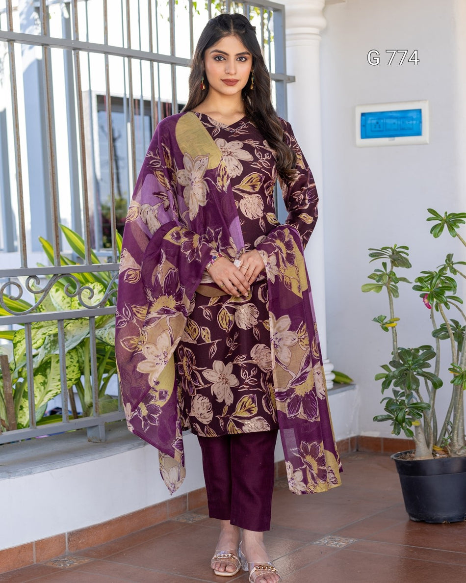 Printed Cotton Blend Suit Set | Comfortable Daily Wear Collection - G 774