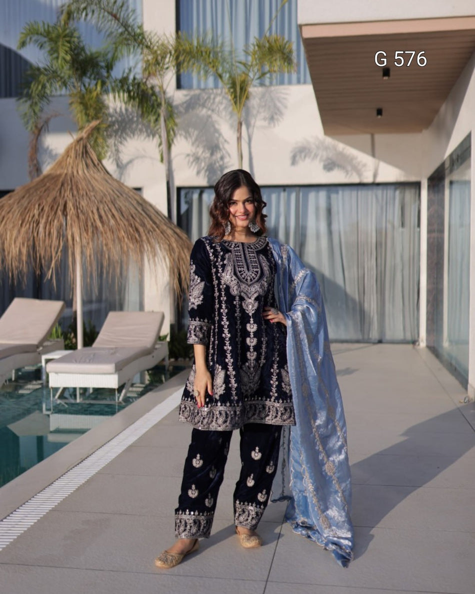 Readymade Top Pant Dupatta Set for Festive Wear - G 576