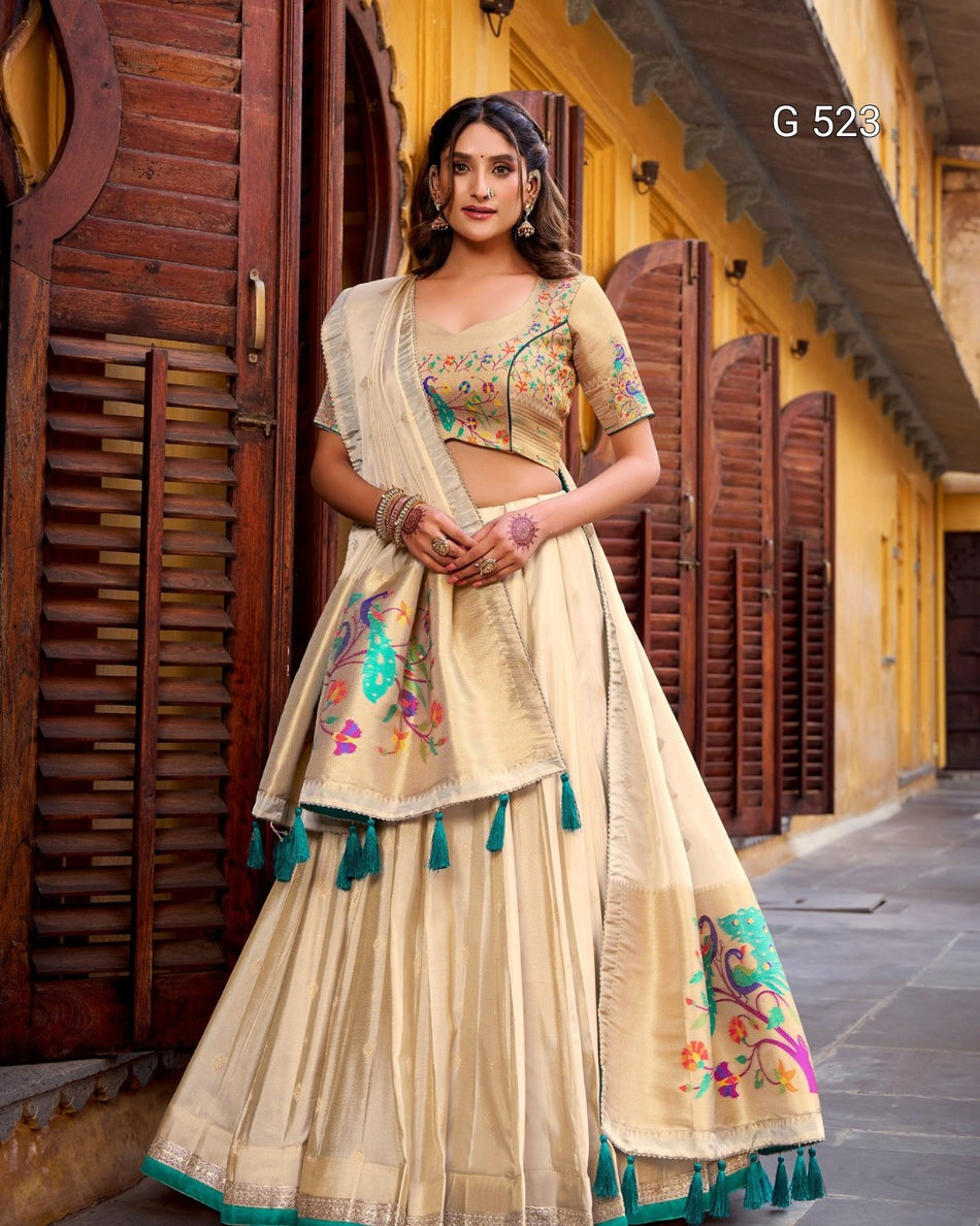 Paithani Style Lehenga with Golden Zari Weaving - G 523