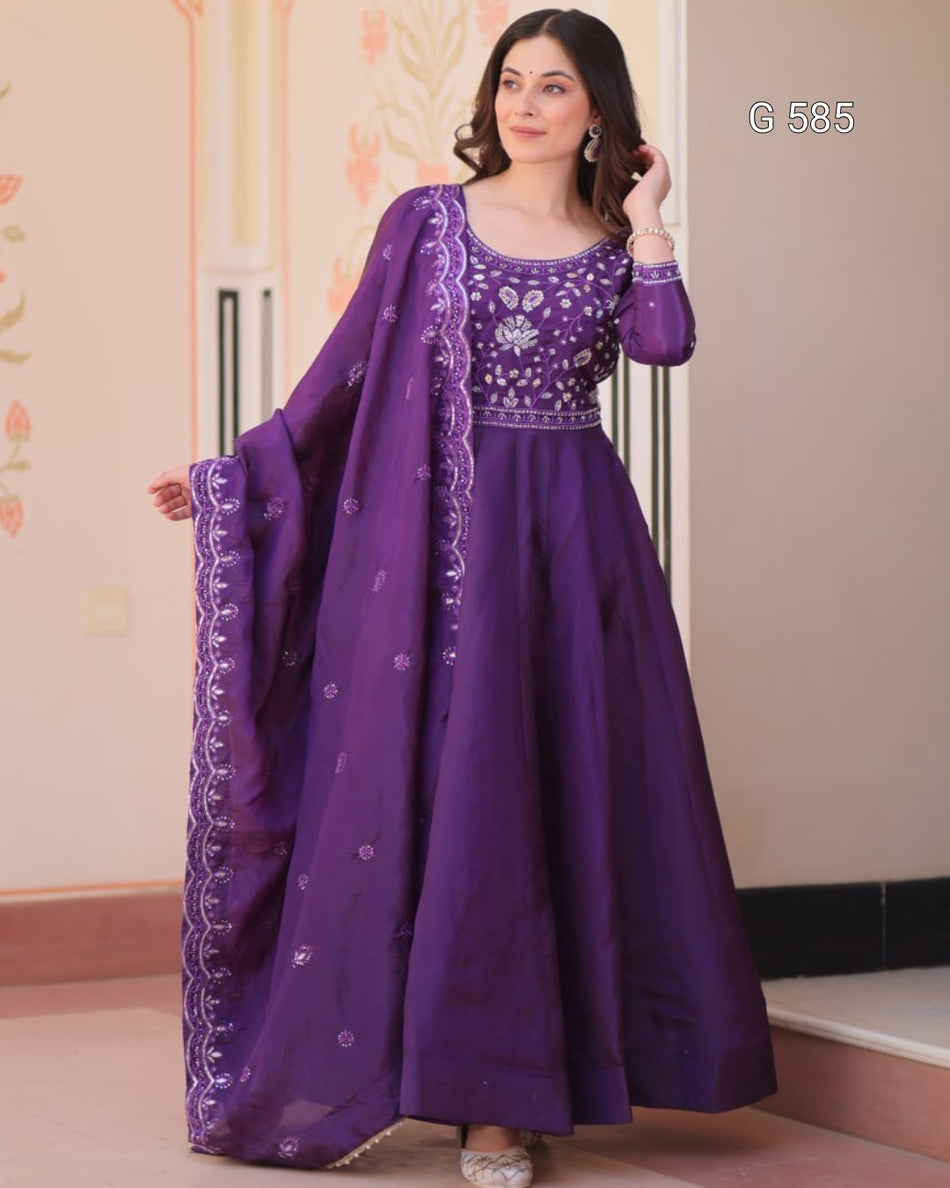 Stylish Embroidered Gown with Designer Dupatta - G 585