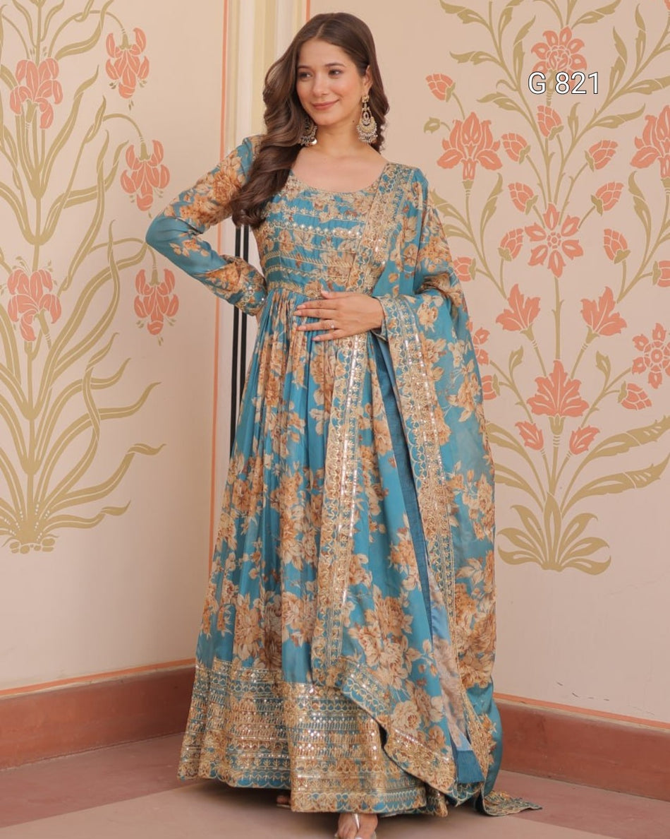 Premium Designer Russian Silk Gown with Dupatta G 821