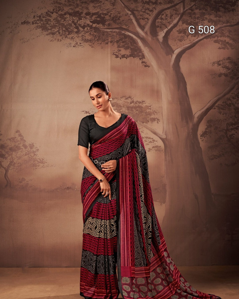 Beautiful Poly Mal Cotton Sarees with Printed Elegance - G 508