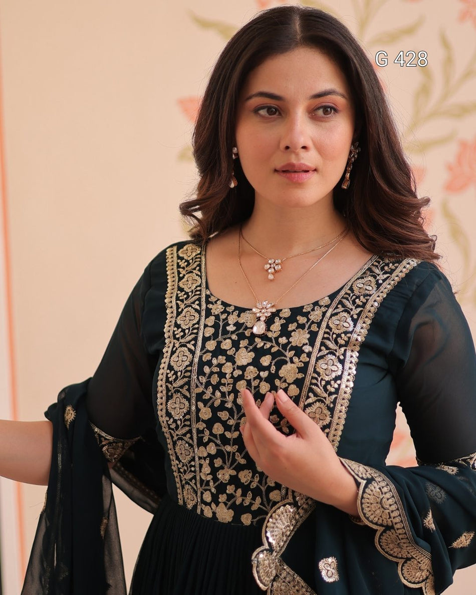Faux Blooming Gown with Zari & Sequins Embroidery – G 428