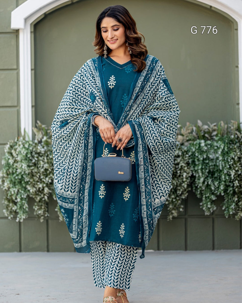 Comfortable Everyday Cotton Kurti Set for Women G 776