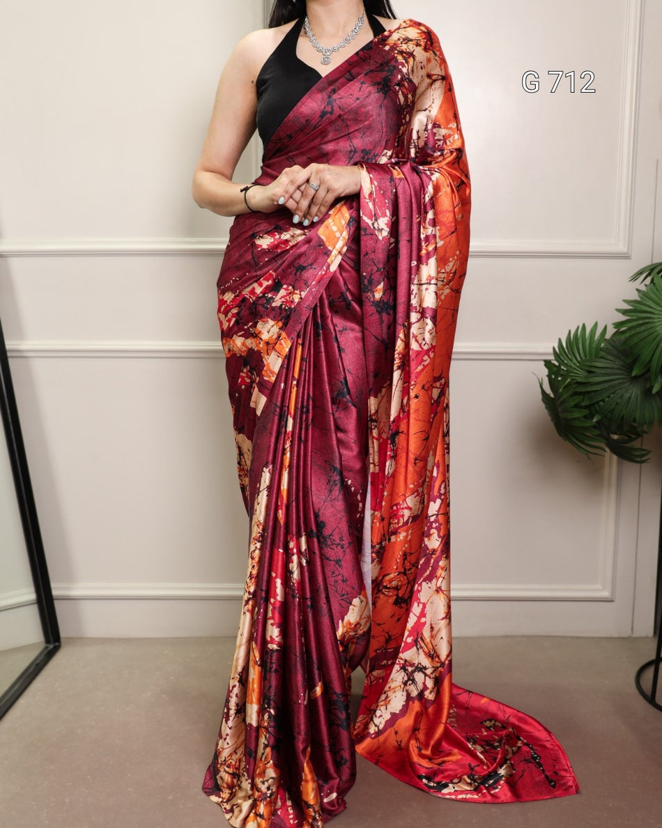 Elegant Satin Saree with Sophisticated Modern Style G 712