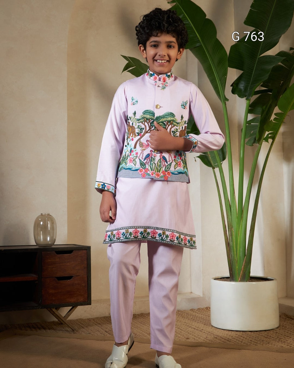Premium Viscose Silk Kurta Set for Kids - G 763