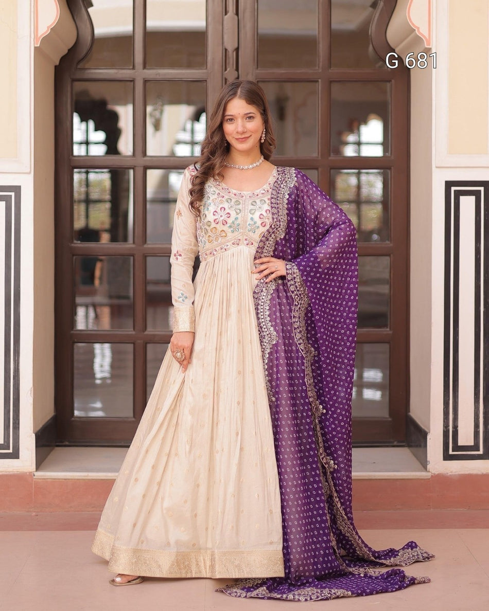 Luxurious Embroidered Gown with Cutwork Dupatta Style G 681