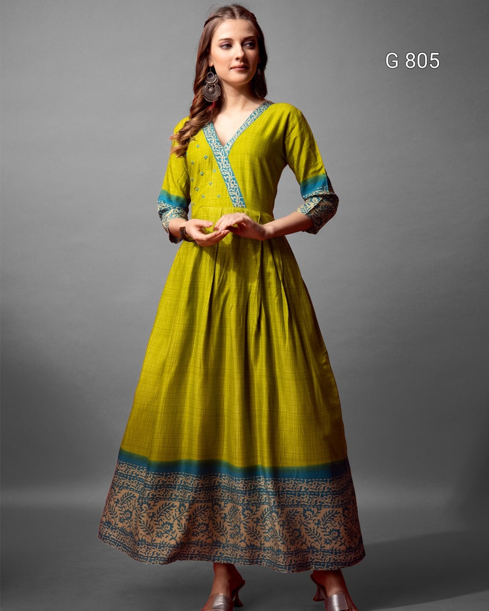 Stylish Printed Cotton Ethnic Gown for Women G 805