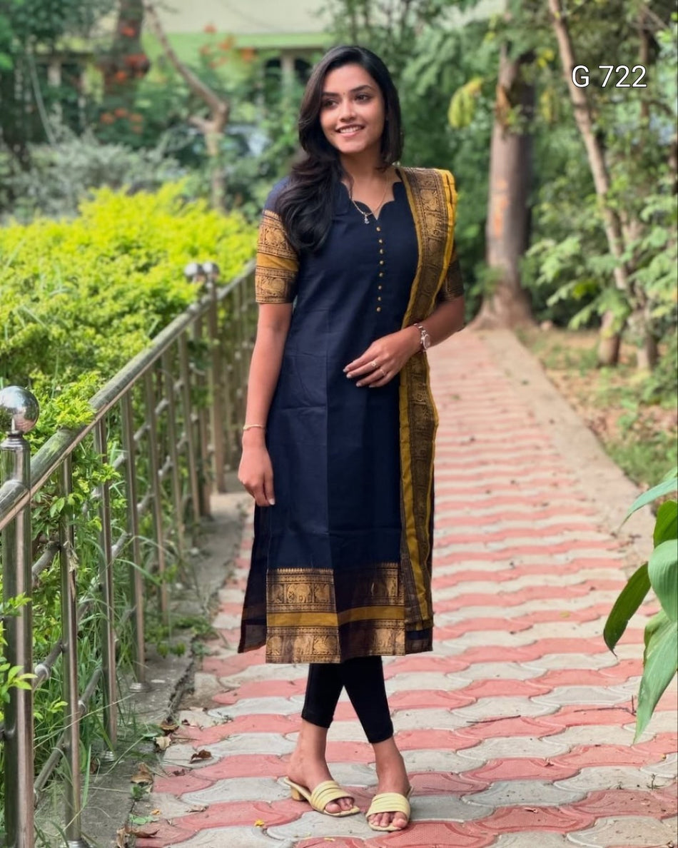 Comfortable Cotton Kurti with Rich Jacquard Dupatta G 722
