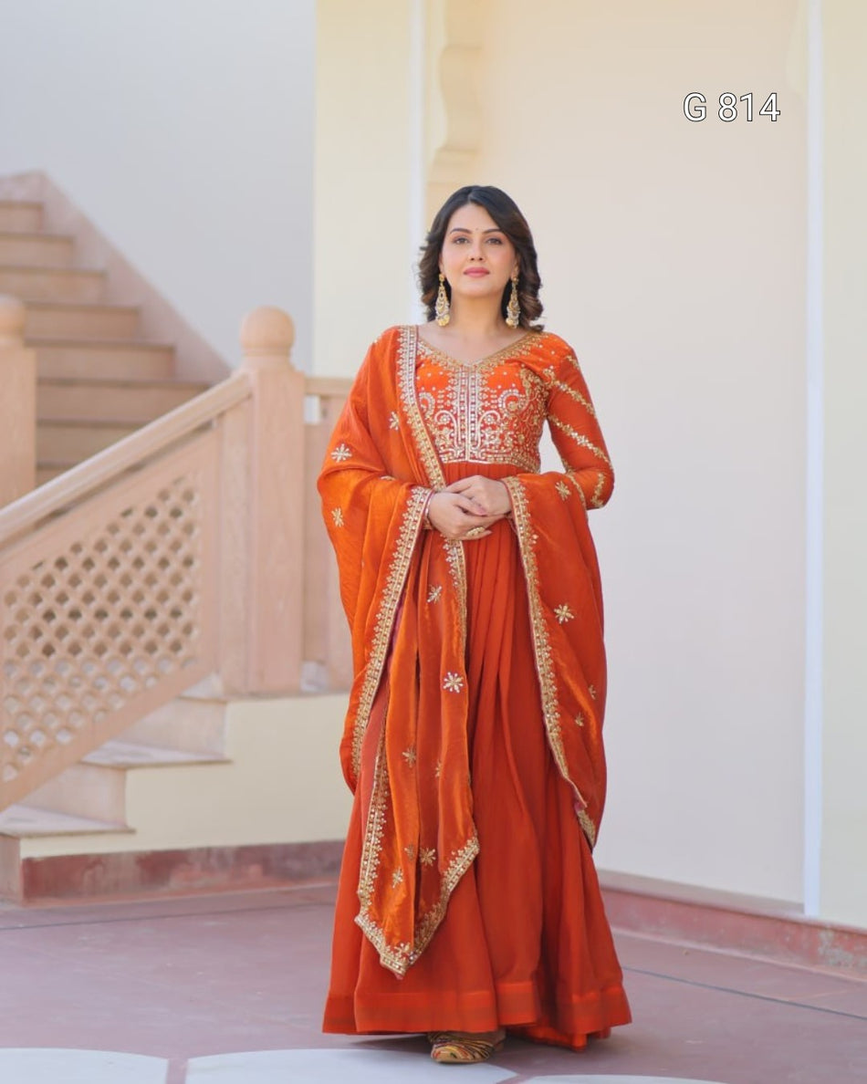 Designer Gown with Rich Embroidered Dupatta G 814