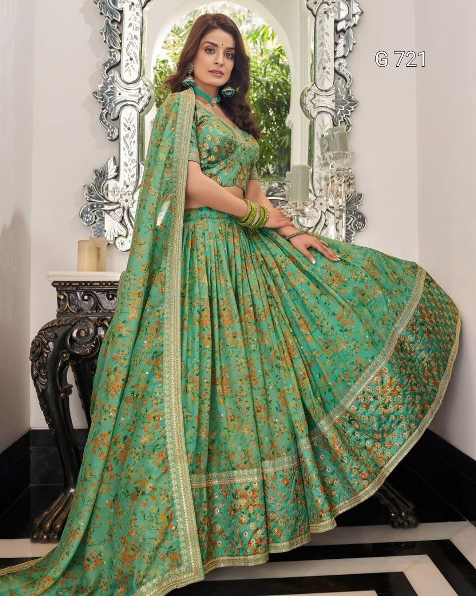 Designer Sea Green Lehenga with Sequins Detailing G 721