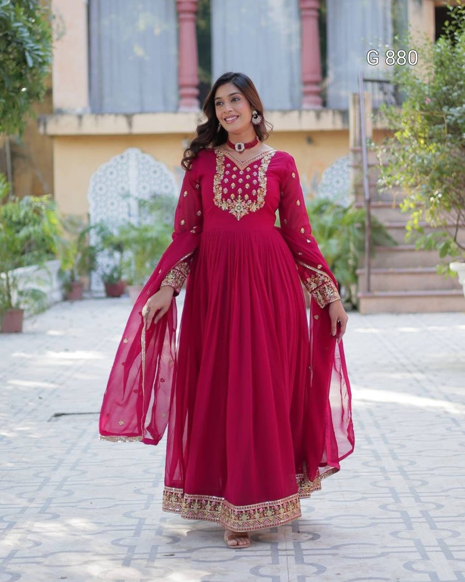 Elegant Embroidered Gown with Dupatta G 880