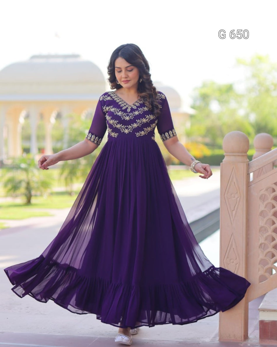Beautiful Party Wear Gown with Rich Embroidery G 650