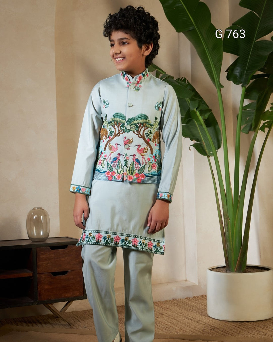 Premium Viscose Silk Kurta Set for Kids - G 763