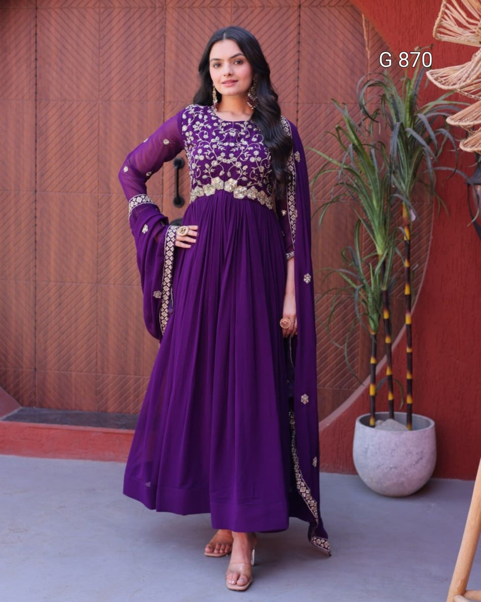 Designer Gown with Zari and Sequins Work G 870
