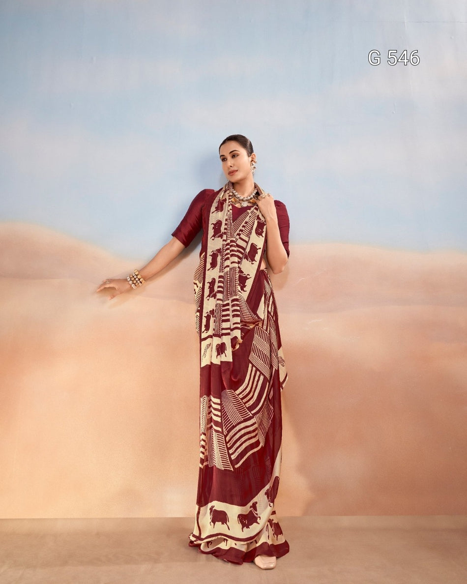 Stylish Abstract Satin Saree for Modern Ethnic Wear - G 546