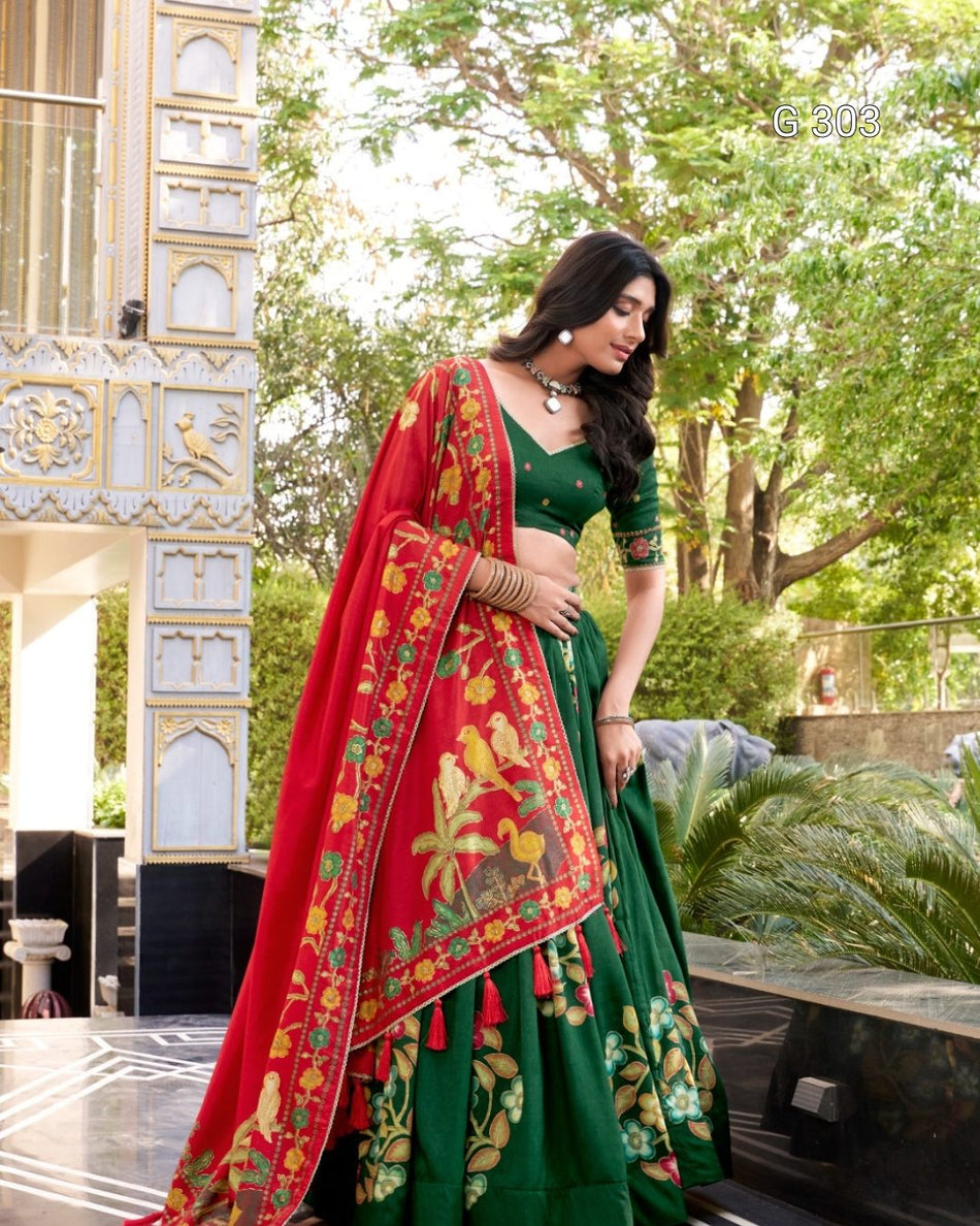 Tasar Silk Lehenga with Printed & Foil Work – G 303