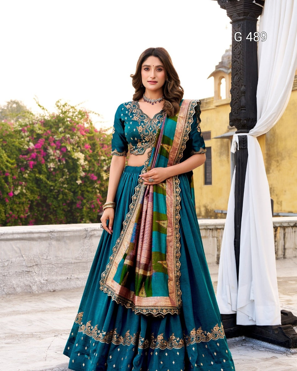 Premium Vichitra Silk Lehenga for Wedding Festive Wear - G 489