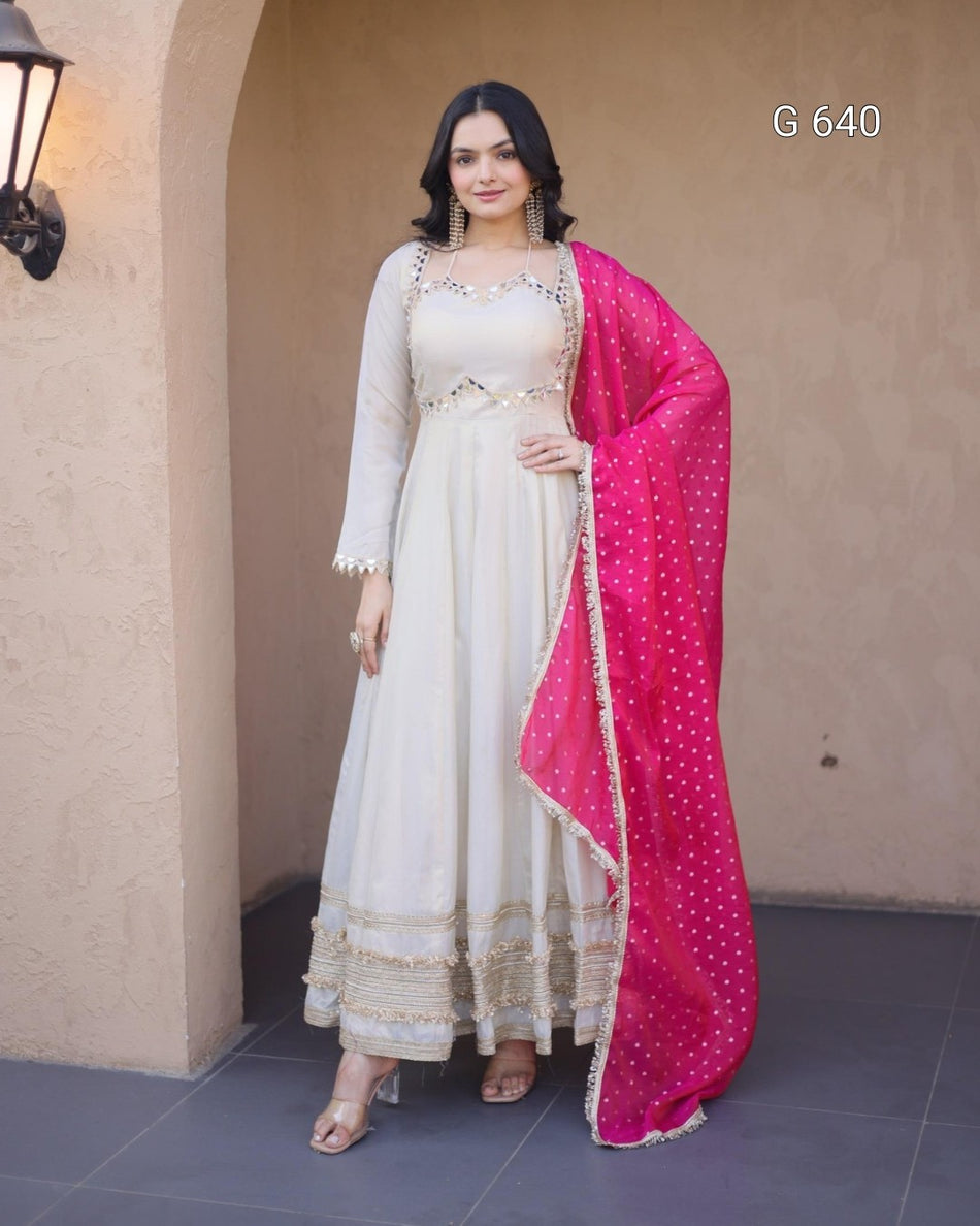 Luxurious Mirror Work Gown for Wedding Functions - G 640