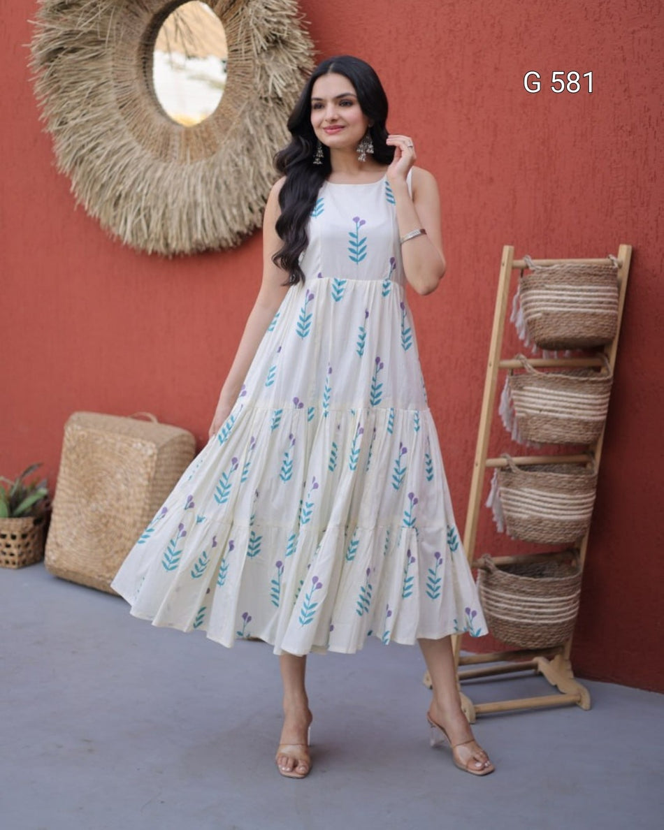 Printed Cotton Kurti with Elegant Frill Detail -  G 581