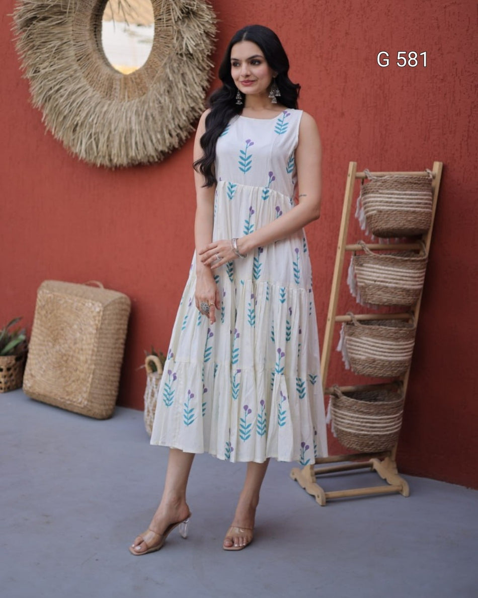 Printed Cotton Kurti with Elegant Frill Detail -  G 581