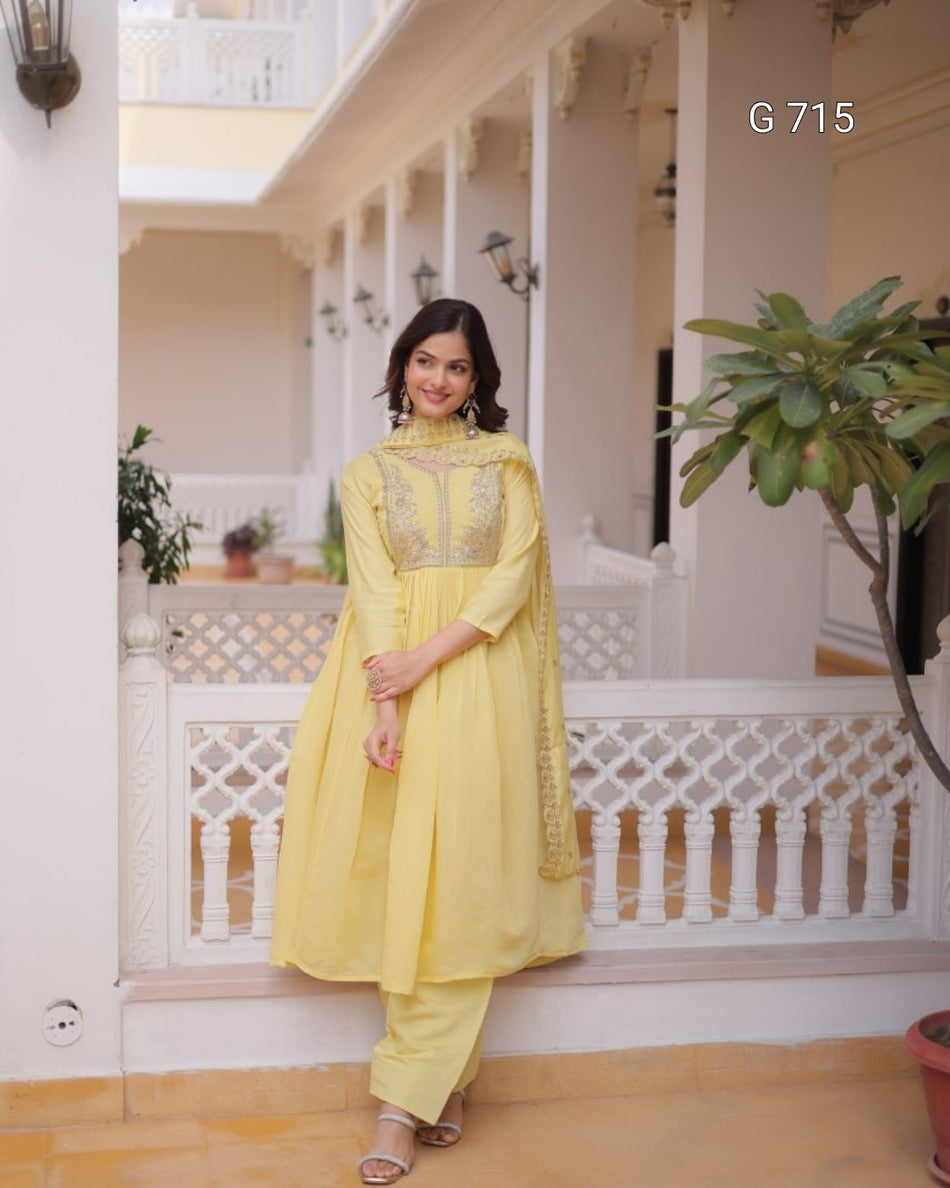 Graceful Mal Chanderi Outfit with Beads Embroidery G 715
