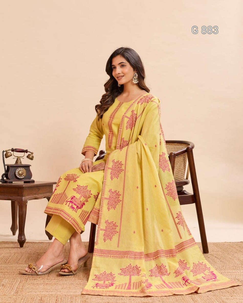 Pure Cotton Kurti Pant Dupatta Collection G 883