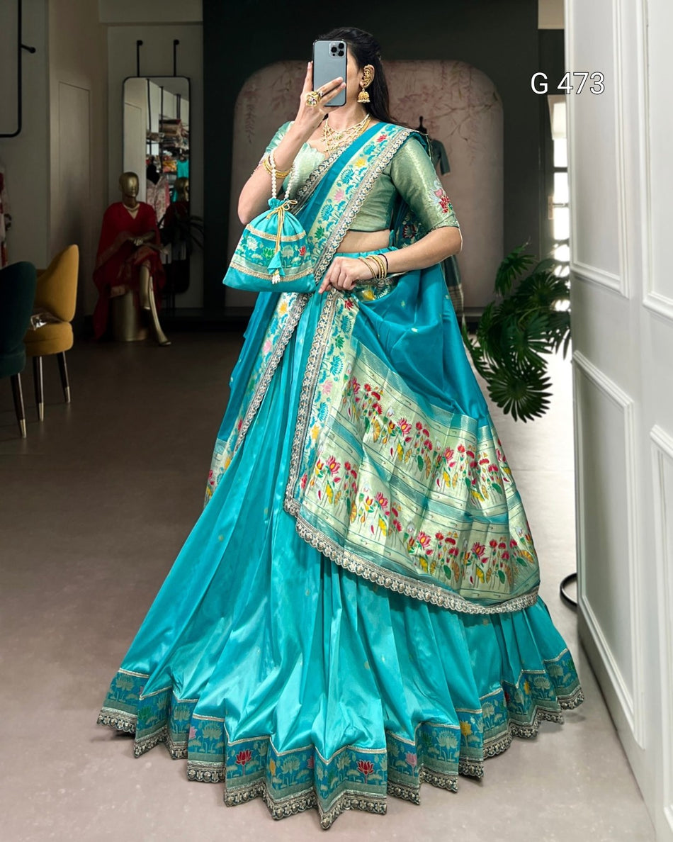 Elegant Green Lehenga with Zari and Lace Border - G 473